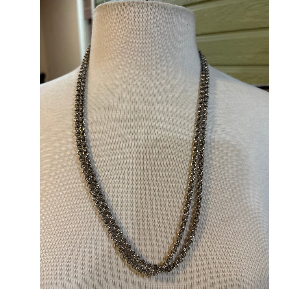 Gunmetal Rolo Chain Long Necklace 52 Inch Continuous Loop Dark Silver Tone J877‎